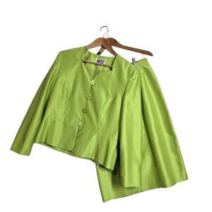 Morgan Miller 2 Pc Suit Jacket Midi Skirt Set 12 Green Long Sleeve Peplum Hem